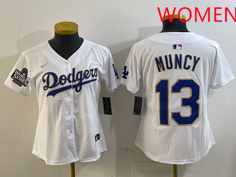 Women Los Angeles Dodgers #13 Muncy White Gold Game 2025 Nike MLB Jersey style 3->women mlb jersey->Women Jersey
